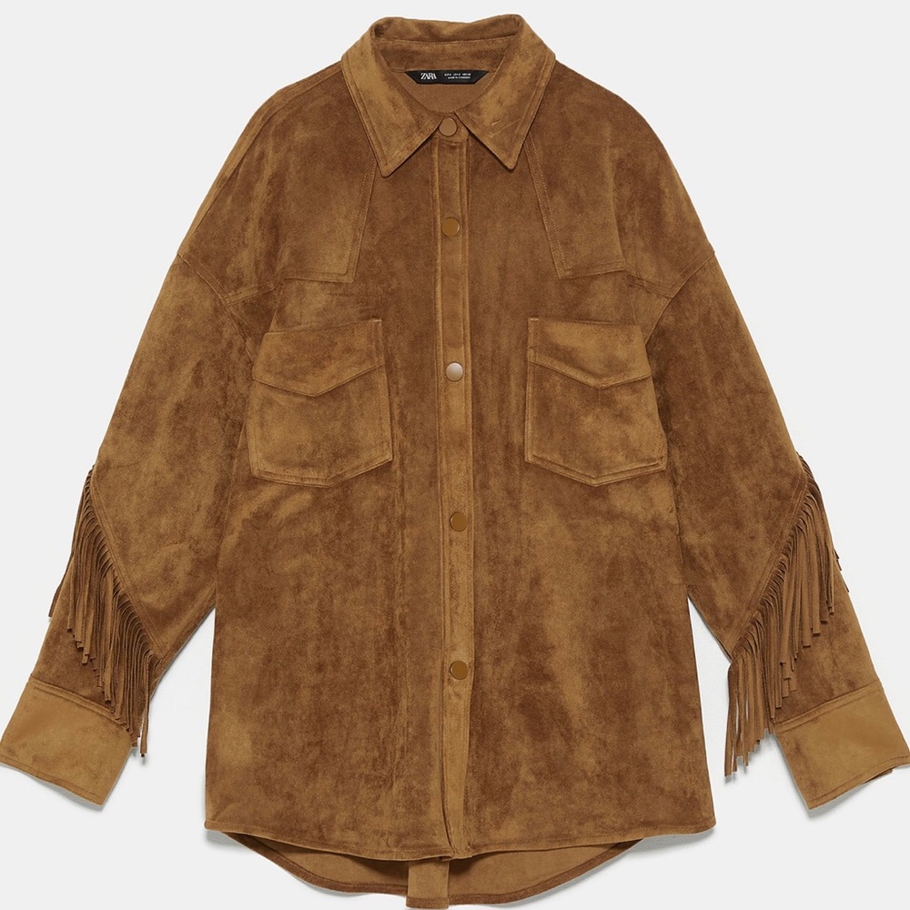 Zara Faux Suede Fringe Overshirt
